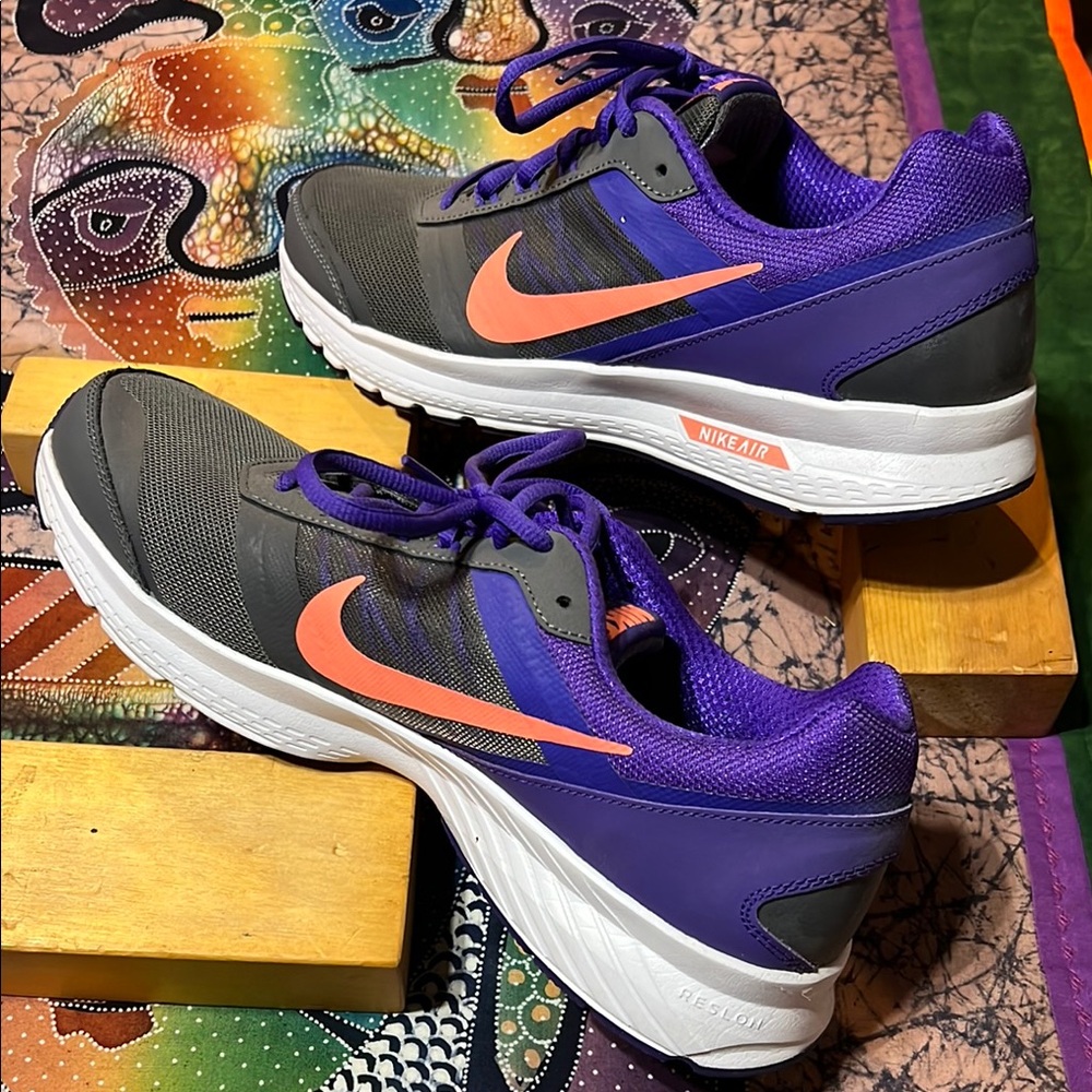 Nike Black and Purple Sneakers with Orange Swoosh